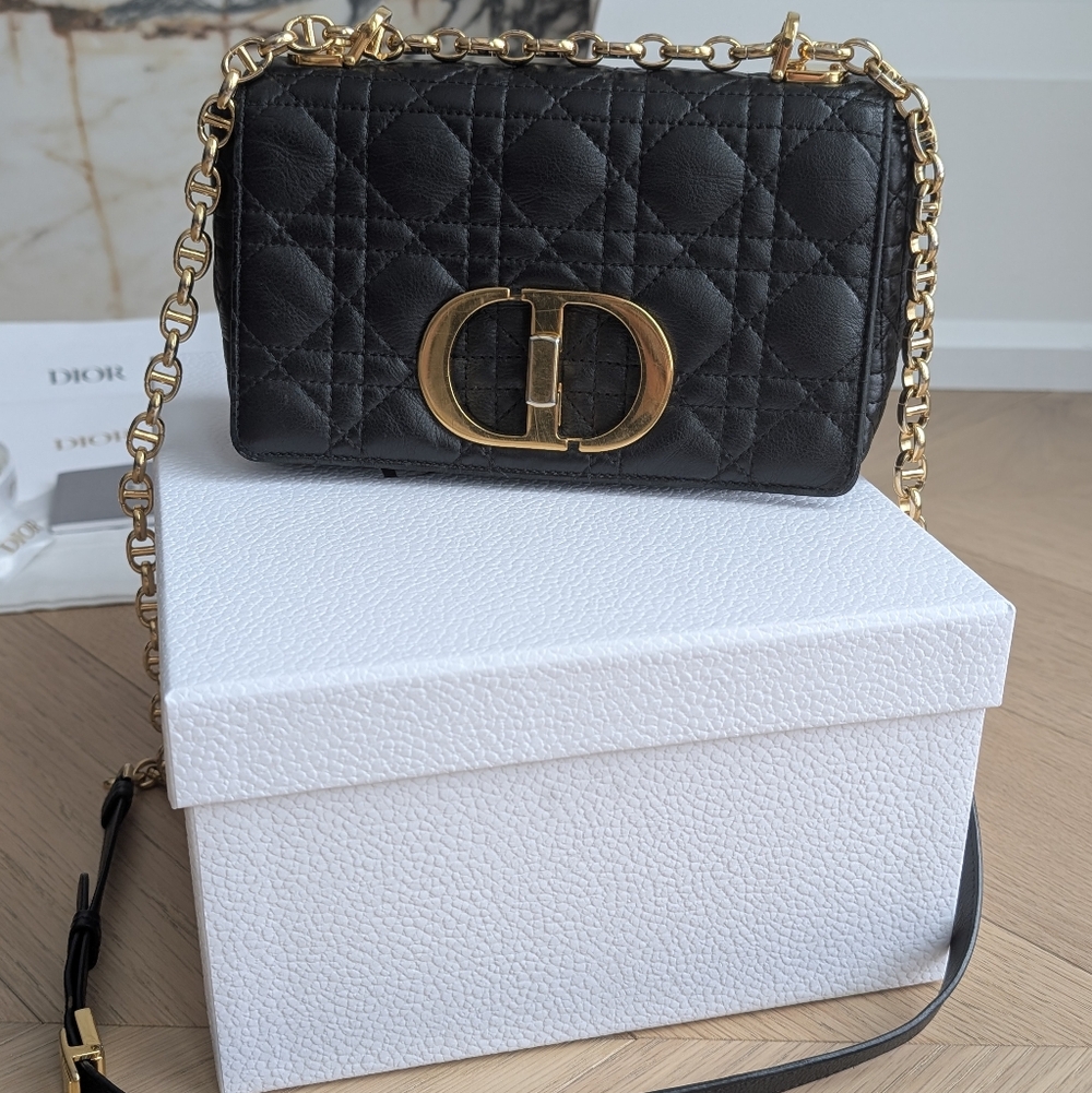 Dior Caro Small Black and Gold Quilted Chain Bag - Picture 2 of 12